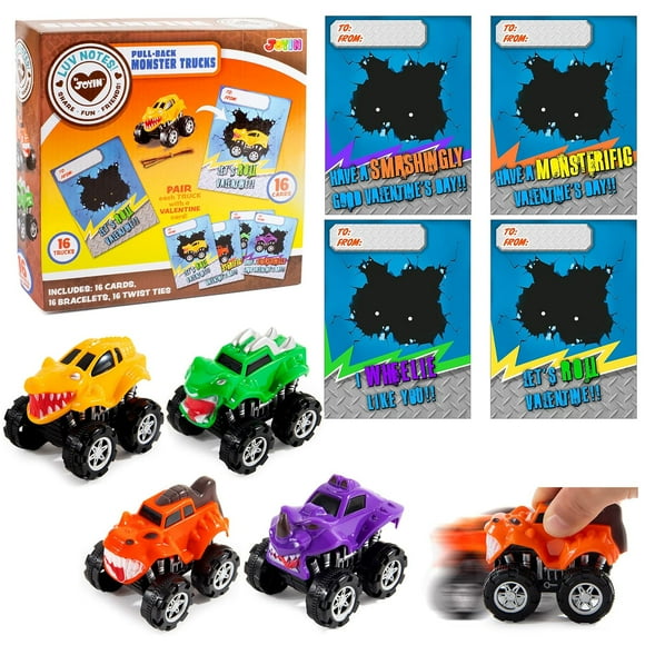 Juguetes JOYIN para el día de San Valentín para Monster Truck, paquete de 16 con tarjetas de regalo