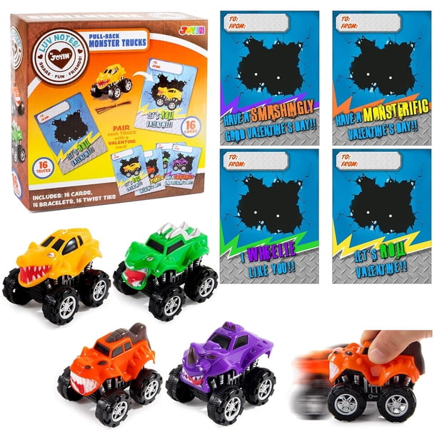 Juguetes JOYIN para el día de San Valentín para Monster Truck, paquete de 16 con tarjetas de regalo