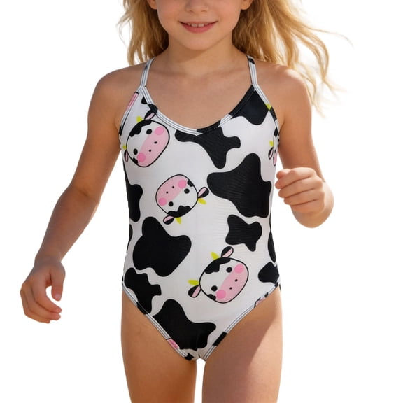 Tiweut Girl One Piece Swimsuits Summer Cow Printed Tankini Bodysuit Slim Beach Swimwear 9-10 Y