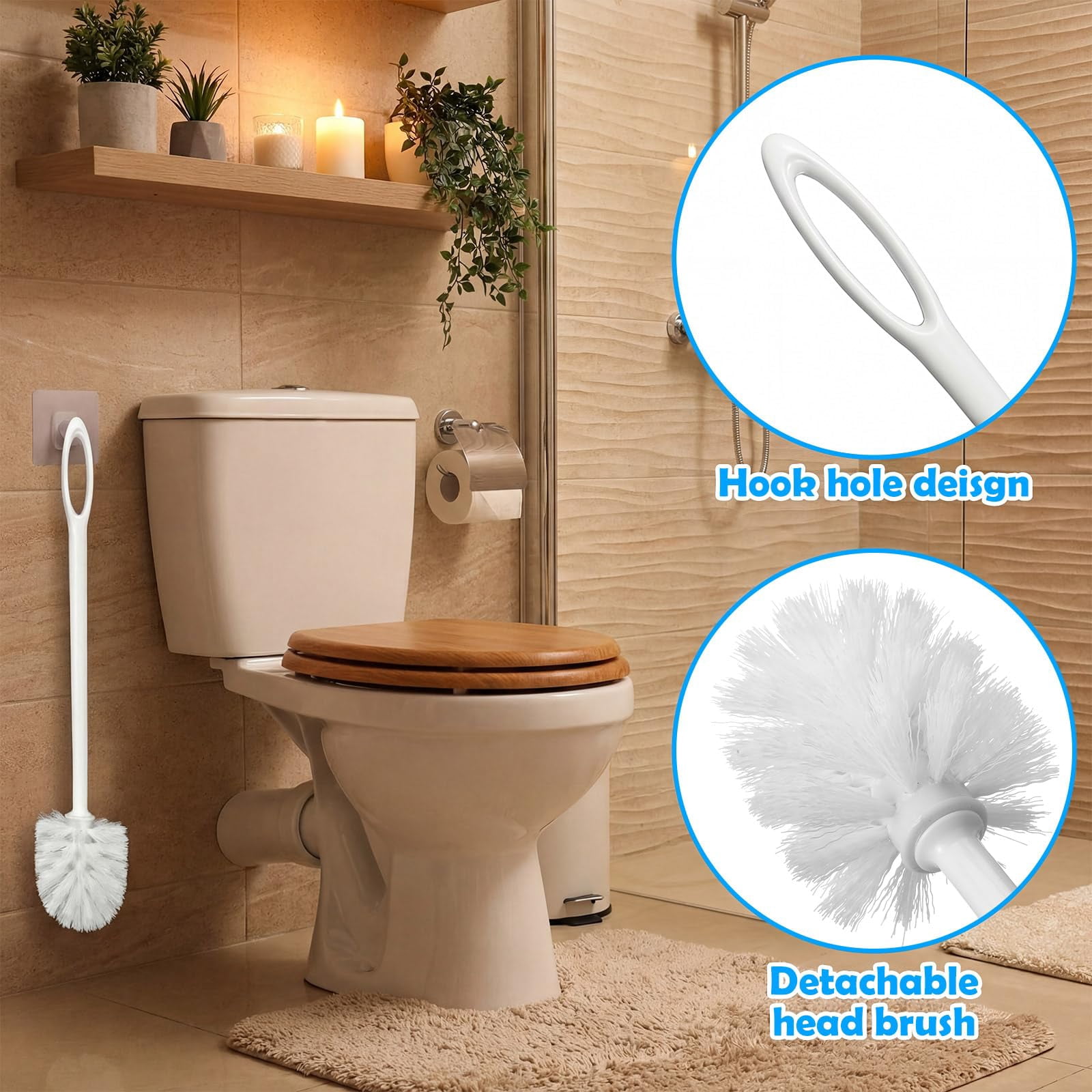 12 17.3 Inch White Toilet Brush Bulk With Hook Hole Long Handle Bowl Cleaner Scrubber For Bathroom Household Cleaning Supplies Christmas Home Gifts