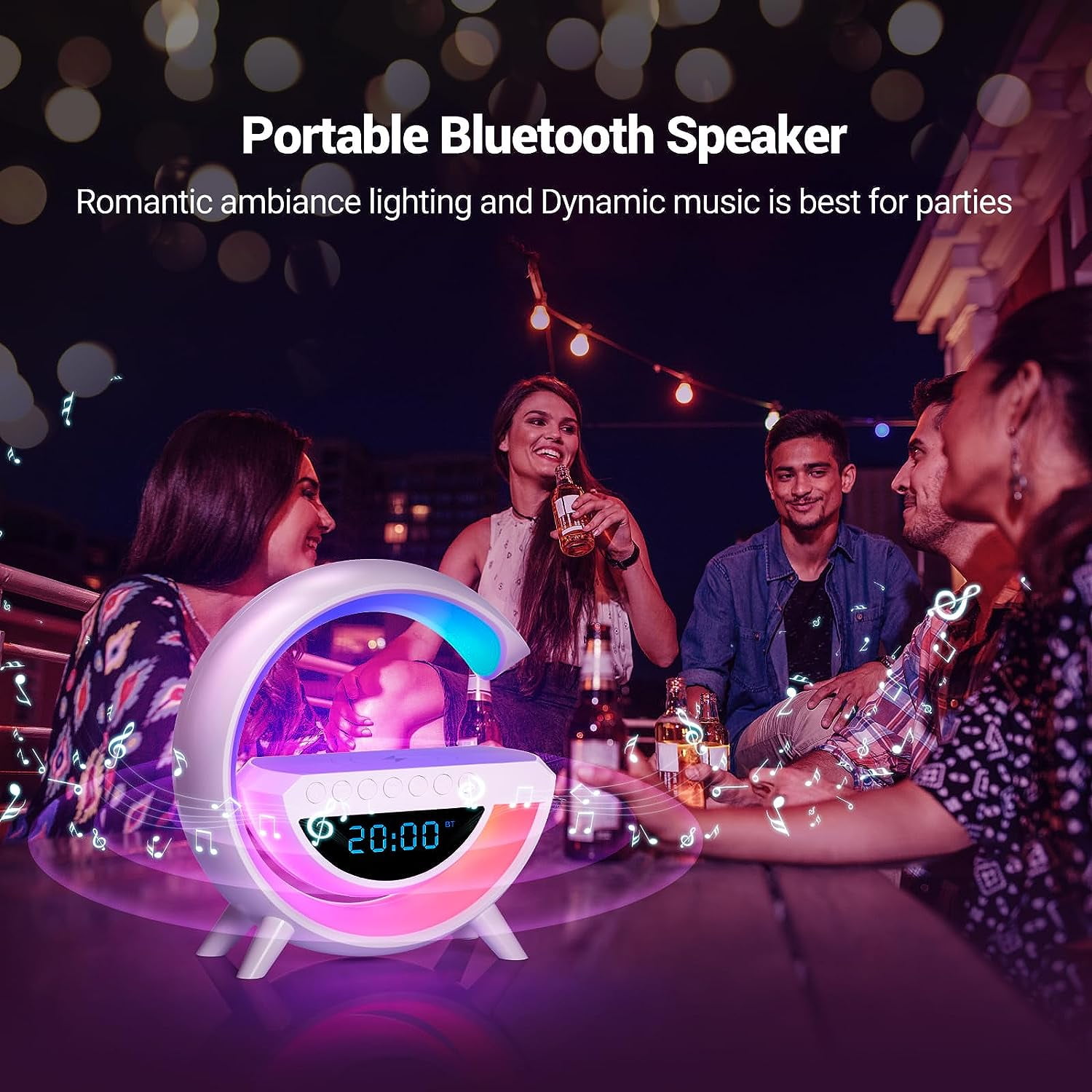 Wireless Charger Atmosphere Lamp with Bluetooth Speaker Alarm Clock Night Light 15W Wireless Charger Speaker for Bedside Lamp Desk Clock Sound Machine Ambient Lighting for Christmas Gifts