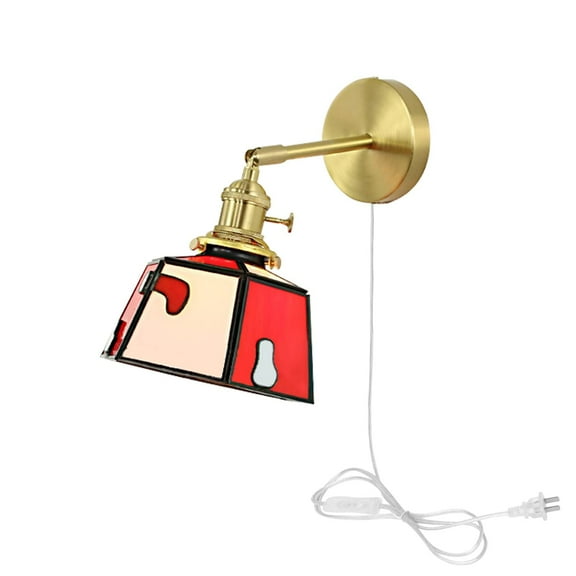 Kiven Brass Wall Lamp with a Plug-in Cord with on/Off Switch,E26 Socket Northern Europe Nostalgic Wall Light for Hostel Bedroom-Red （Bulb not Included