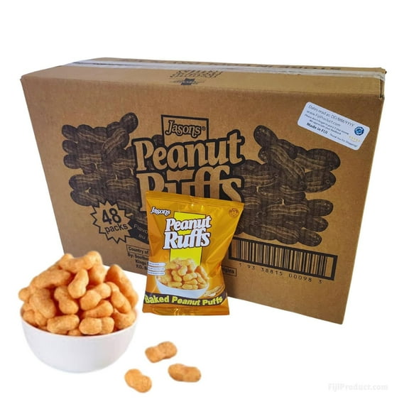 FIJI Peanut Ruffs Puffs Snacks (Case Pack of 48 x 30g Bag) Made With Roasted Peanuts, So Tasty