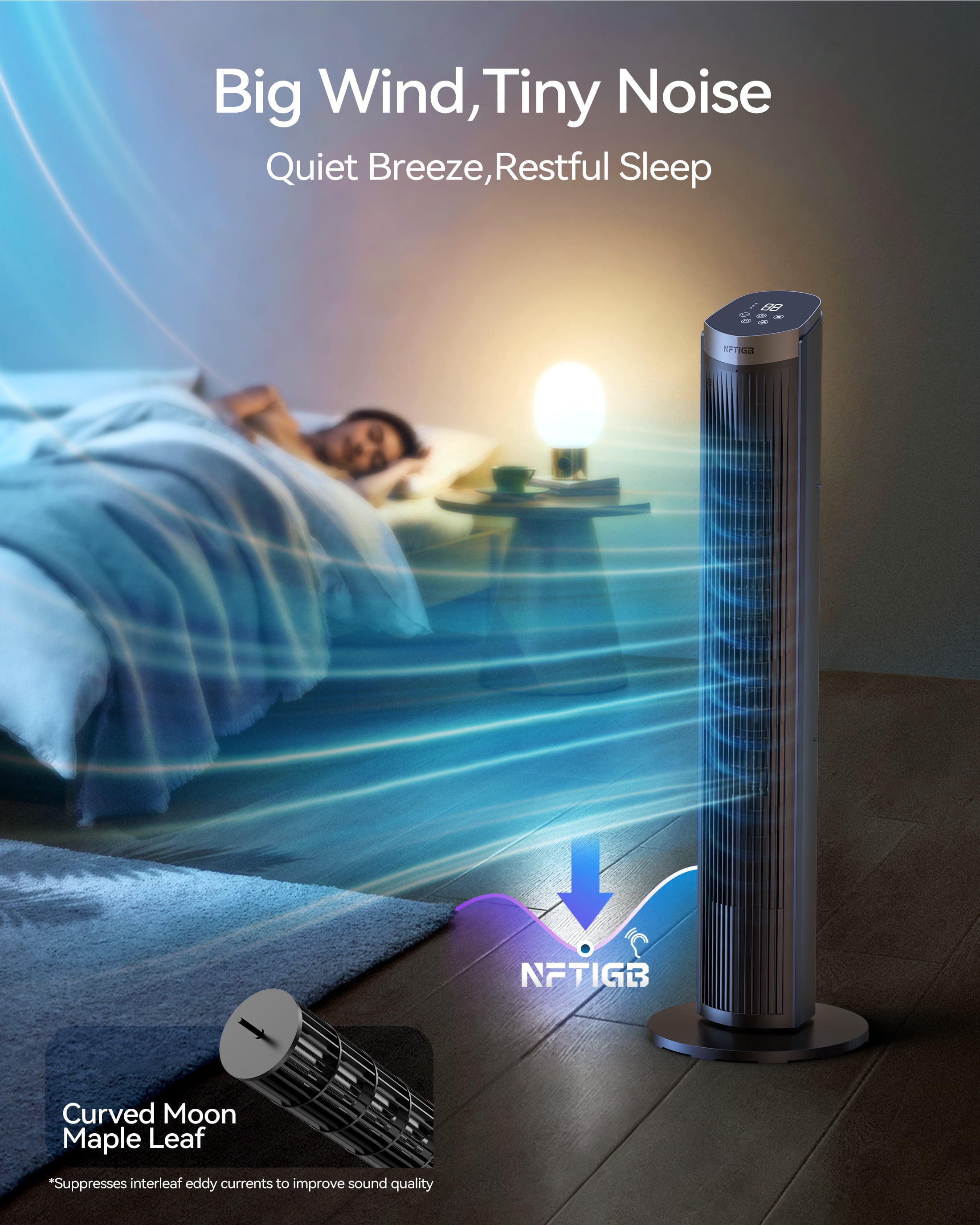 NFTIGB 40 inch Tower Fan for Home, 70° Oscillating Standing Floor Fan with Remote, 5 Speeds 3 Modes with Remote Bladeless Fan, New