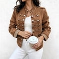 thumbnail image 5 of FDGIU Women Stand Collar Denim Jacket Long Sleeve Decorative Button Cropped Casual Jean Outerwear, 5 of 7