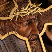 Handicraft Wooden Crown of Thorns Jesus Christ Crucifixion Cross, Home Wall Decoration
