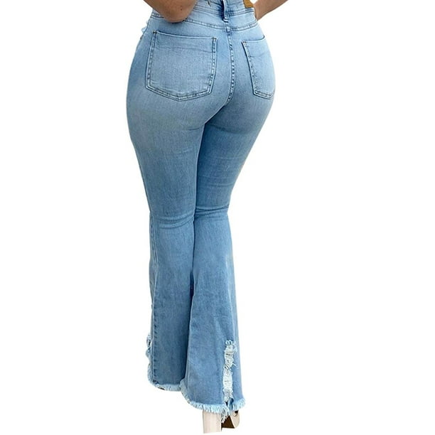 JDinms Women Bell Bottom Jeans Ripped Destroyed Denim Pants