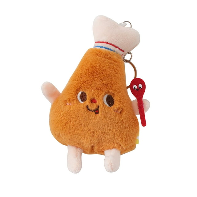 Wmhnj Juego de llaveros de comida de dibujos animados: hamburguesa, perrito caliente francs, muslo de pollo, llavero de peluche de algodn suave de 10 cm.
