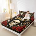 thumbnail image 3 of Castle Fairy Abstract Moth Skull King Sheets 4pcs,Gothic Mushroom Rose Star Print Bedding,Beige Black,1 Fitted Sheet,1 Flat Sheet and 2 Pillowcases, 3 of 6