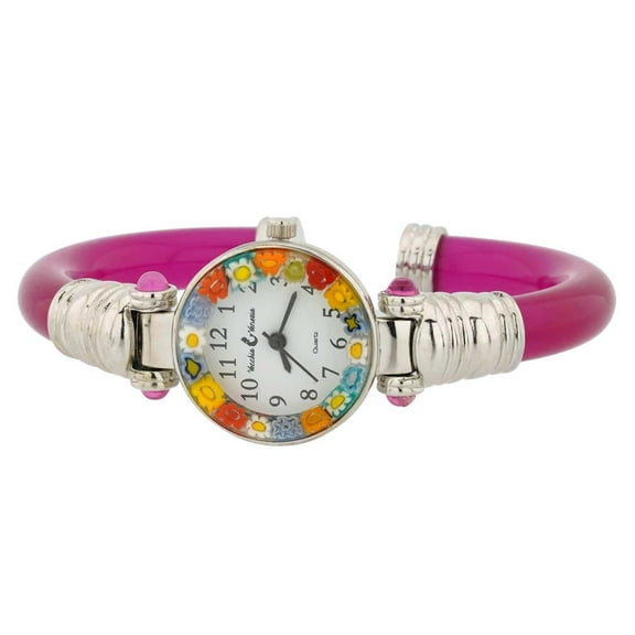 GlassOfVenice Murano Glass Millefiori Bangle Watch - Silver Magenta Multicolor