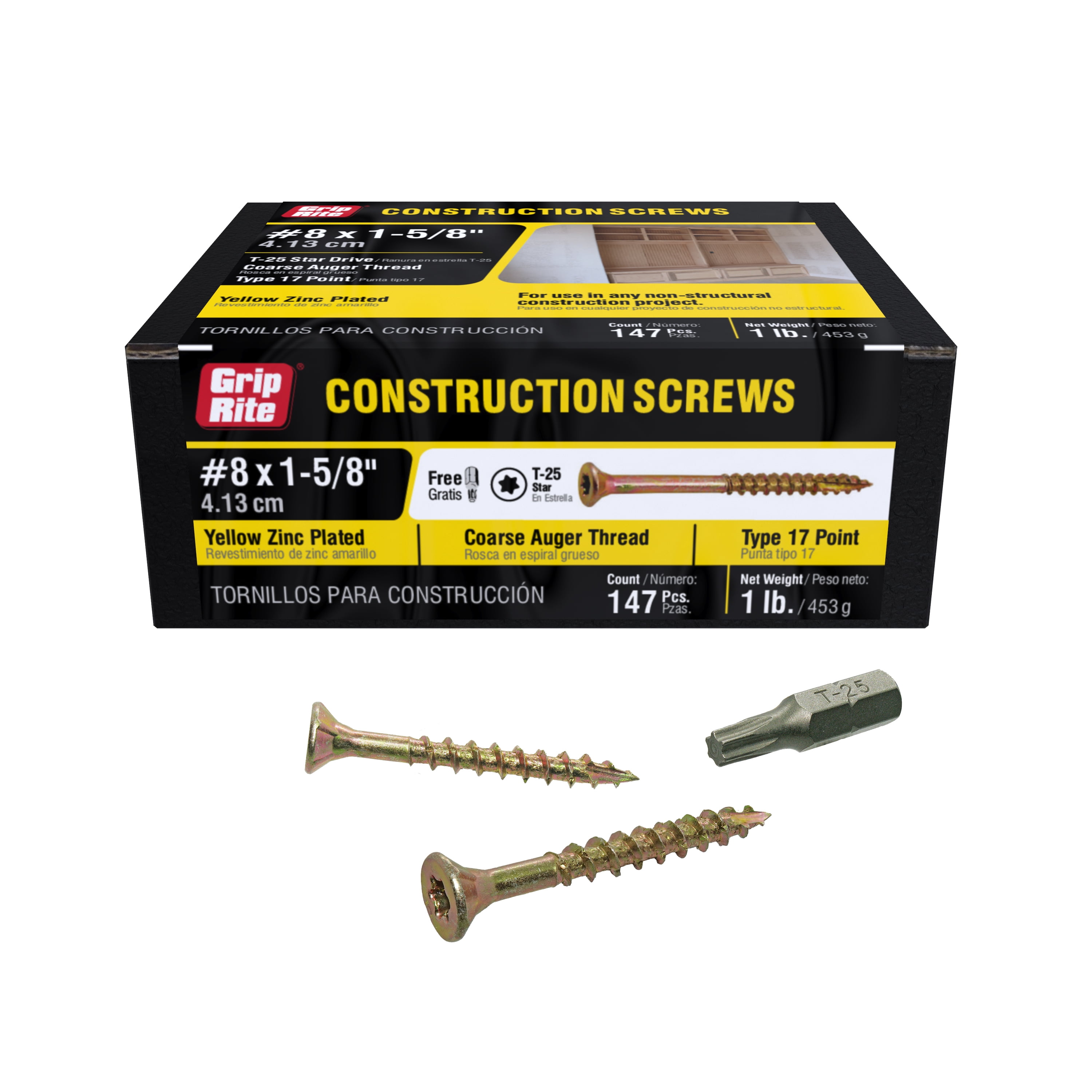 Grip-Rite #8 X 1-5/8 in. Star Drive Gold Construction Wood Screw 1 lb.