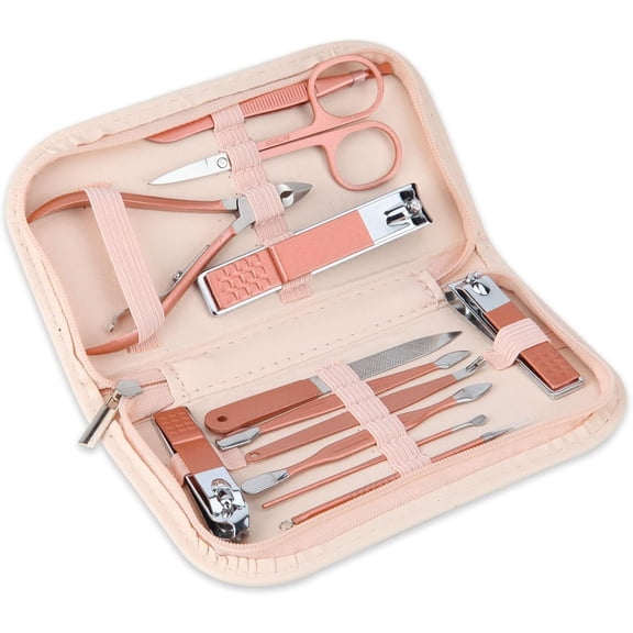 12 in 1 Manicure Pedicure Set, Rose Gold Nail Care Kit with Travel Case, Stainless Steel Nail Clippers Tools for Home and Travel