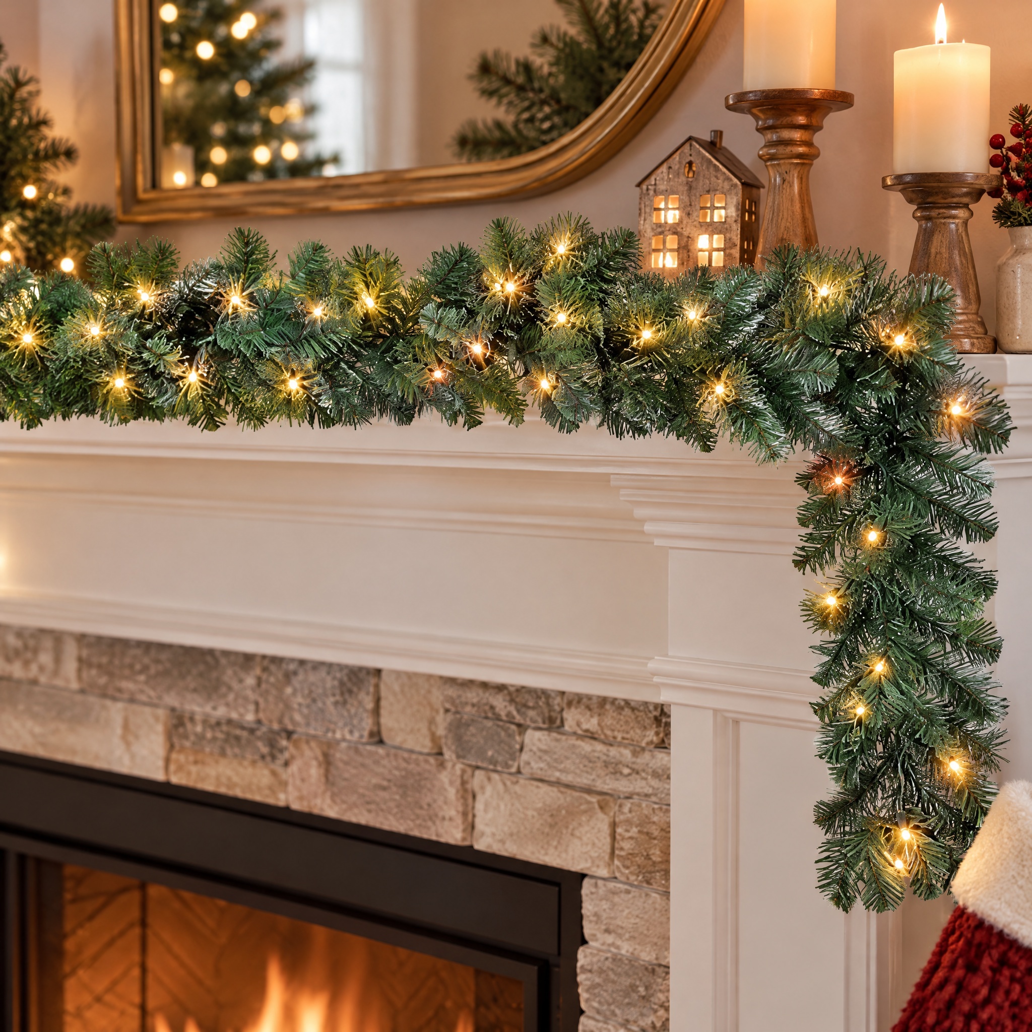 Holiday Time Napa 9' Pre-Lit Warm White LED Garland, Green photo 2