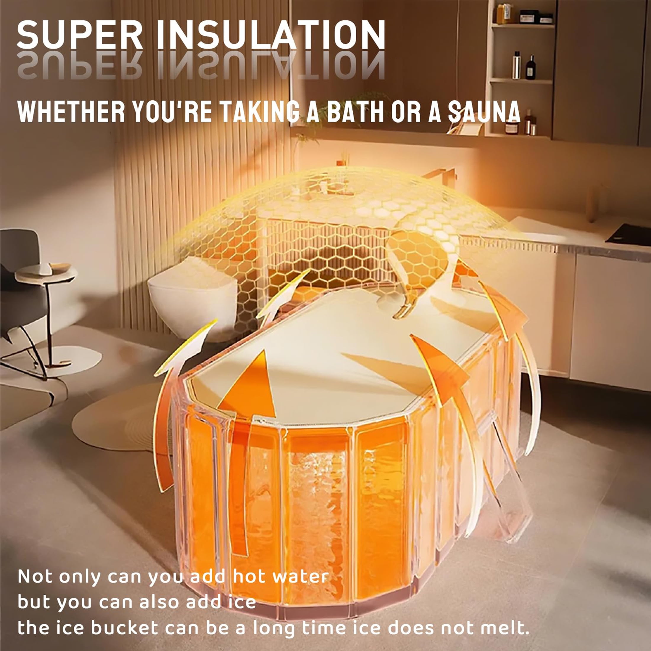 Hyindoor 57" Portable Bathtub for Adult, Foldable Ice Bath Tub Hot Bathtub without Cover, for Outdoor Indoor Shower Stall