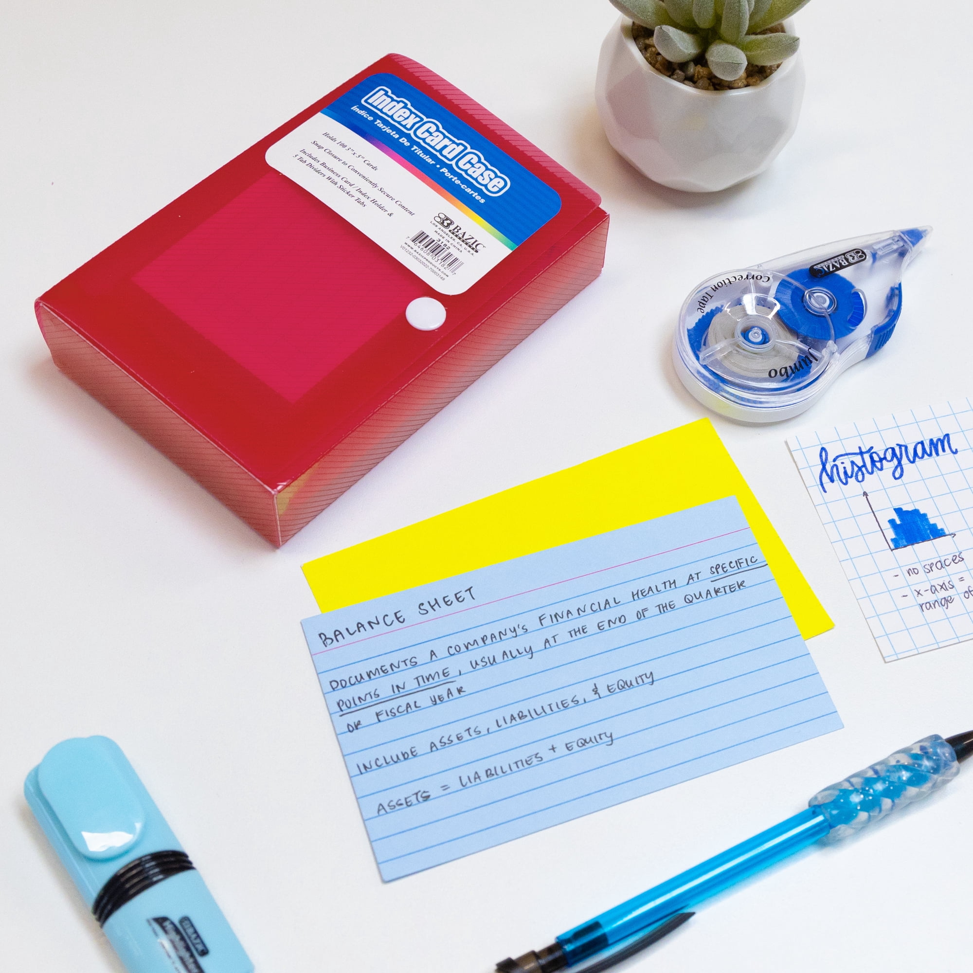 BAZIC Index Card Case w/ 5 Tab Divider 3"x5", 100 Cards Capacity, 36-Pack