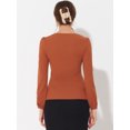 thumbnail image 3 of Blusa de trabajo elegante con cuello en forma de corazón y manga larga para mujer Caramelo L, 3 of 4