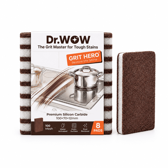 Dr.WOW Carborundum Heavy Duty Scouring Pads Abrasive Cleaning Tools for Burnt Grease Rust and Tough Kitchen Stains 6 Count