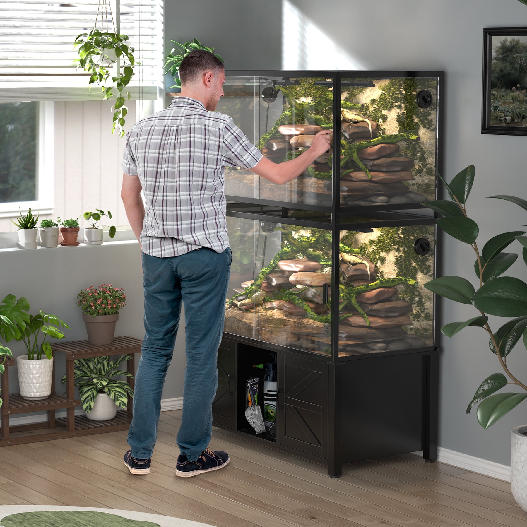 48"x24" Reptile Tank Stand for 120–230 Gallon Terrariums with Storage