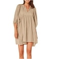 thumbnail image 2 of Antinious Women Fashion Casual Solid 3/4 Sleeve V-Neck Knee High Versatile Stylish Dress, 2 of 5