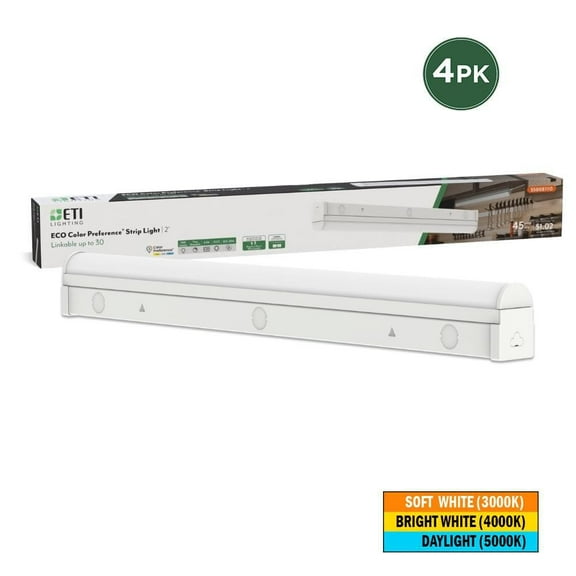 4-Pack 2 ft. 8.5-Watt Linkable Integrated LED White Strip Light Fixture 3000K 4000K 5000K 1000 Lumens Plug-in Hardwire