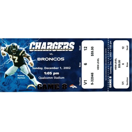 2002 San Diego Chargers vs Denver Broncos ticket LaDainian Tomlinson career game