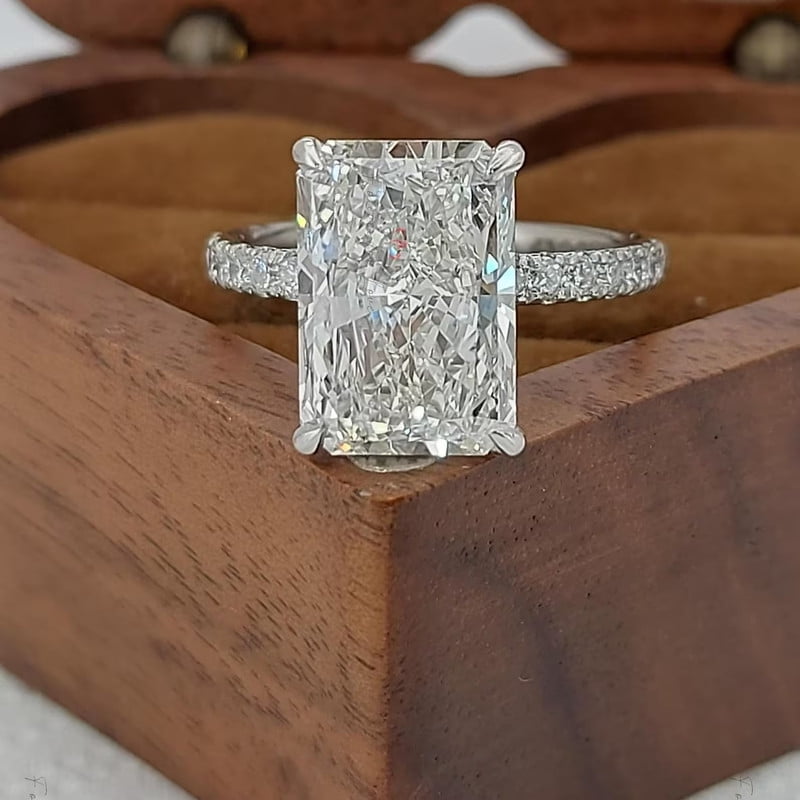 5.15 Ct Radiant Cut Beautiful Solitaire with Accents IGI Certified Lab Grown Diamond Engagement Ring for Ladies Solid 10k White Gold Size 7 by Diamond-Capitals