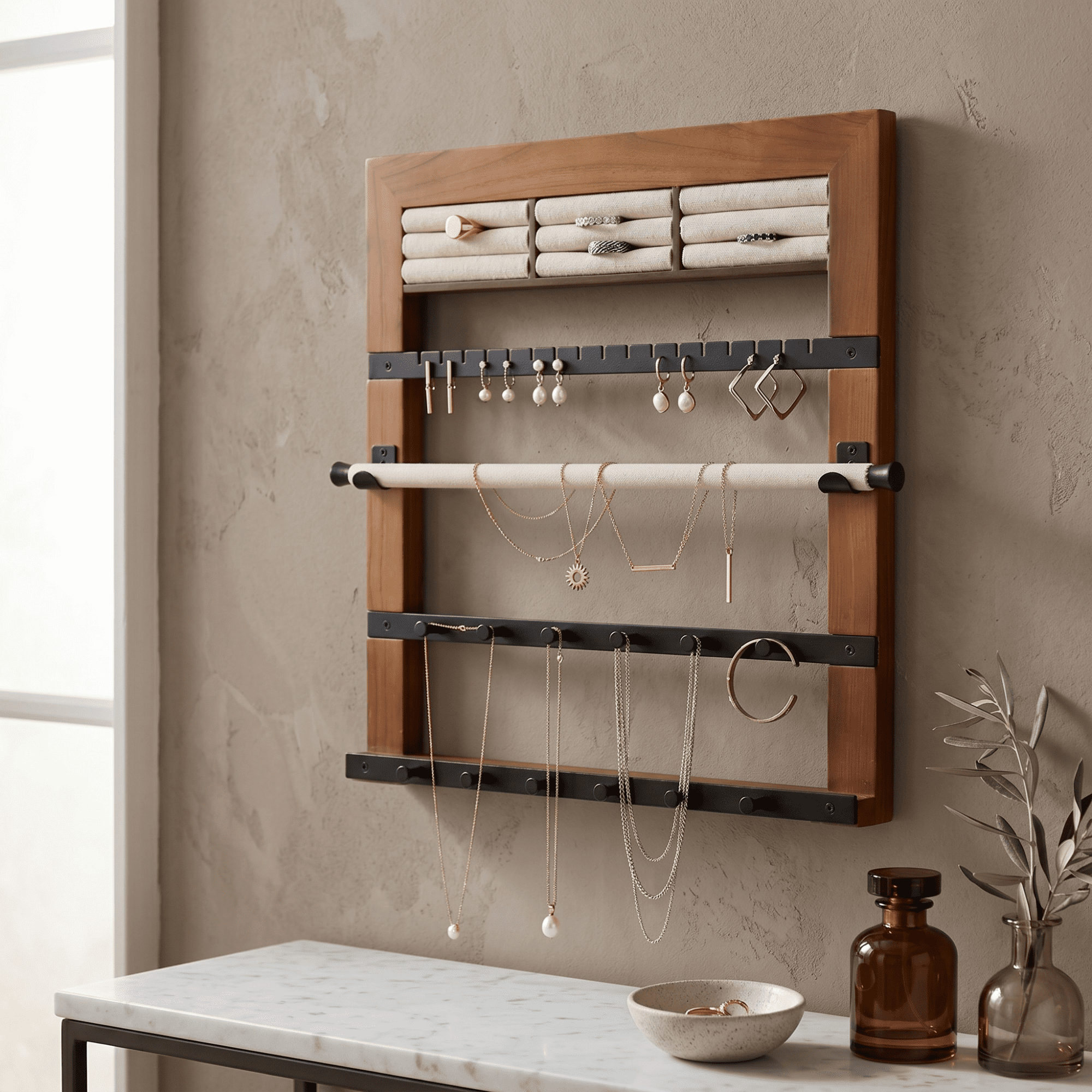 Hives and Honey Wall Hanging Walnut Wood Jewelry Storage Rack
