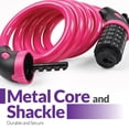 thumbnail image 4 of Fosmon 4ft Bike Lock Cable, Bike Locks Heavy Duty Anti Theft 5-Digit Combination Lock, Bicycle Lock Cable with Mounting Bracket for Ebike Scooter,Pink, 4 of 5