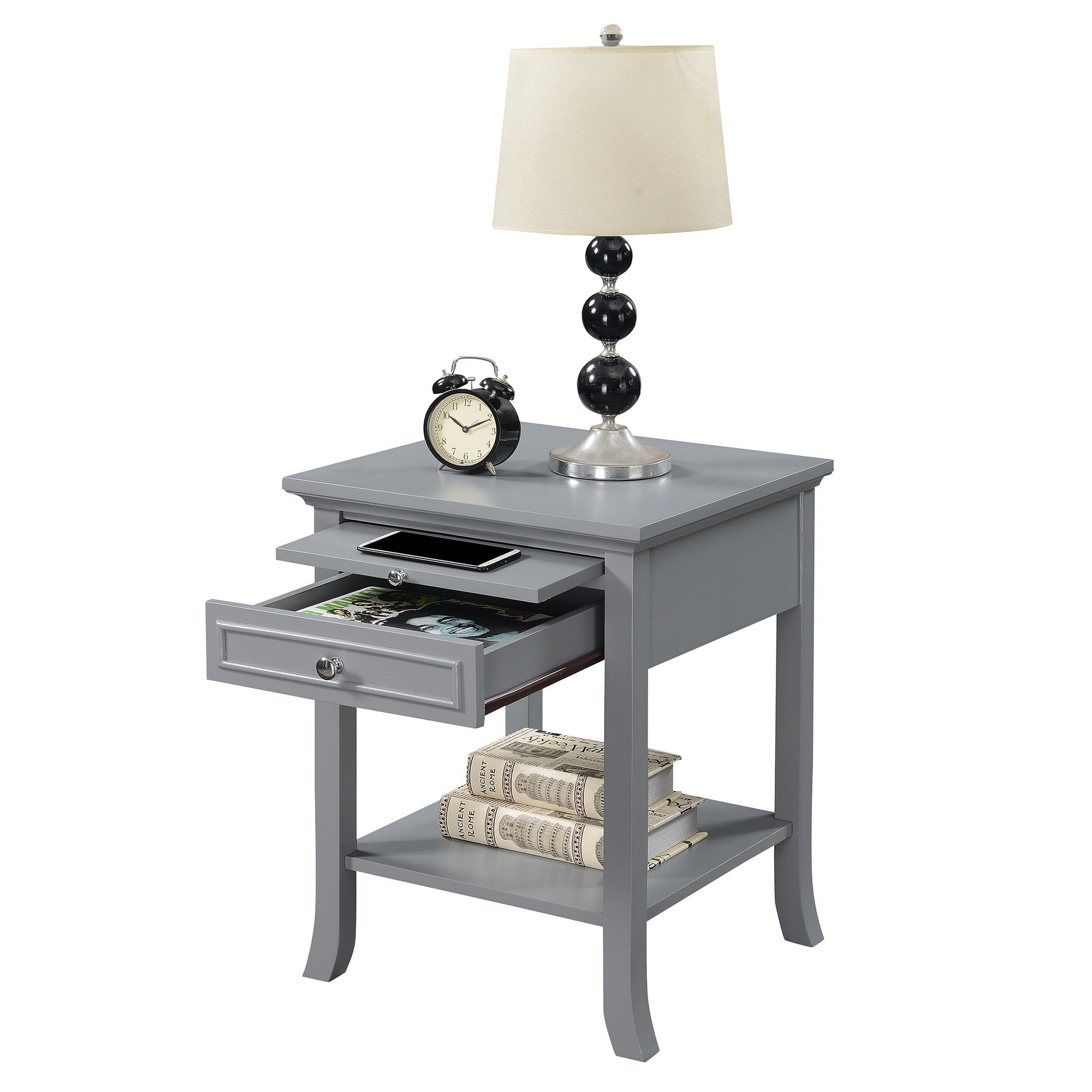 Convenience Concepts American Heritage Logan 1 Drawer End Table with Pull-Out Shelf, Gray