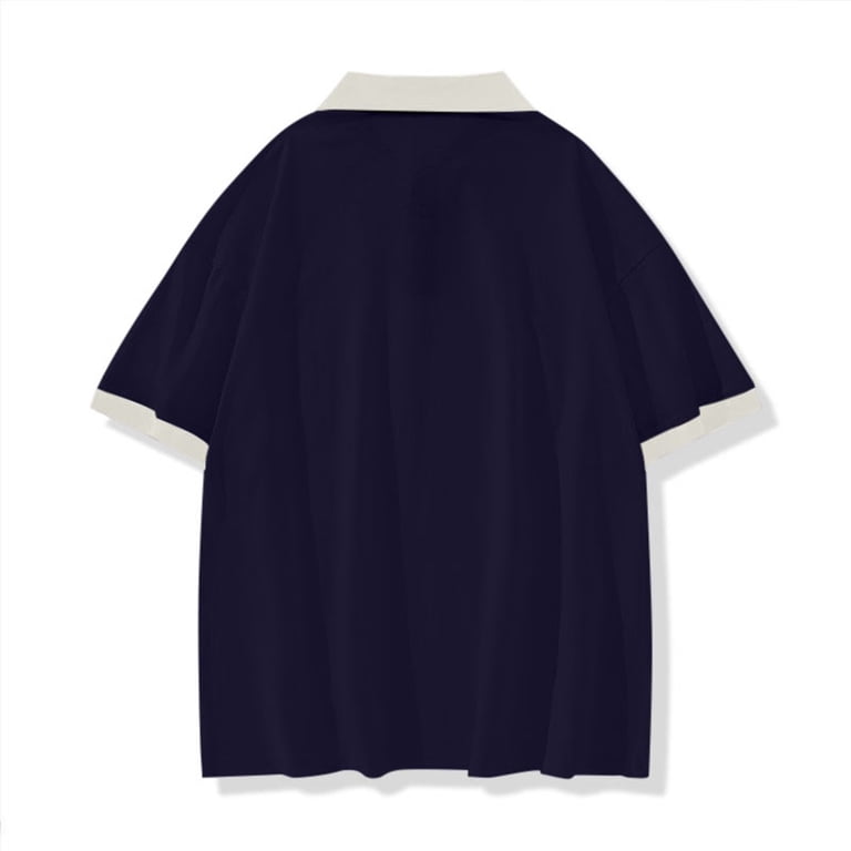 Mens T Shirts Off Shoulder Color Pure Loose Short Sleeve Lapel Ironing  Workout Shirts,Dark Blue,2XL - Walmart.com