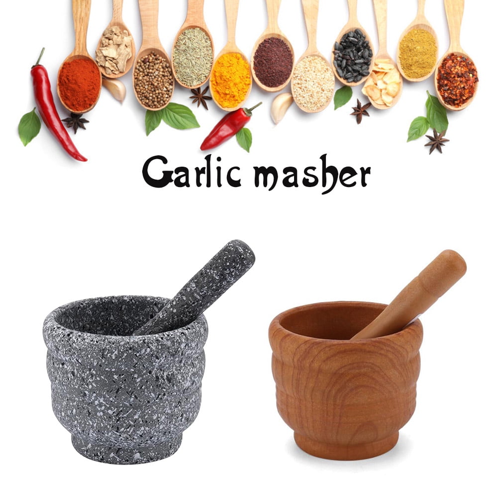 Fdit Plastic Garlic Ginger Spices Mortar Manual Mortar Pestle Set Grinding Bowl Grinder Spice Crusher Kitchen Tool 