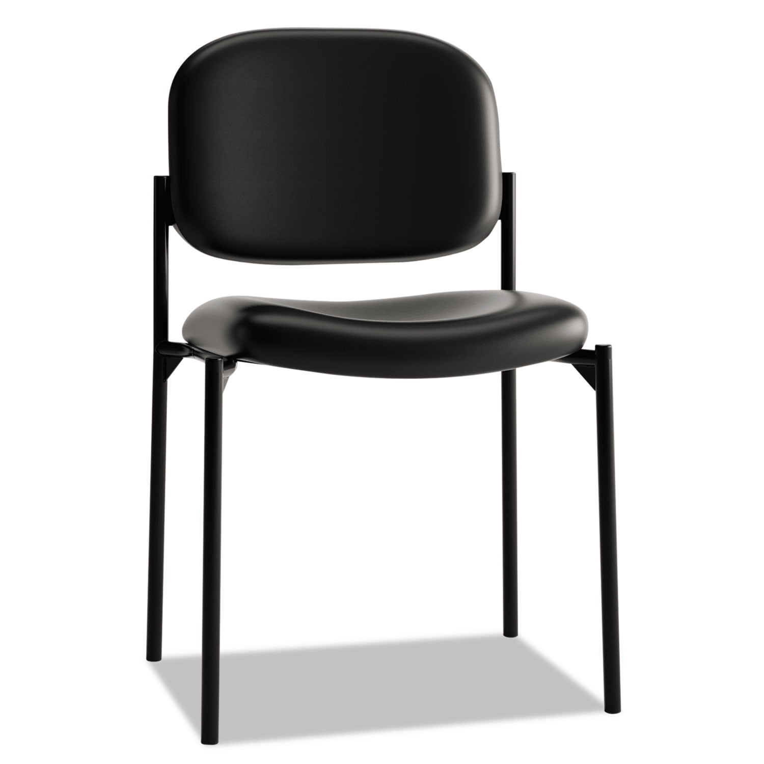(20 Chairs Set) basyx VL606 Series Stacking Guest Reception Waiting Room Chair, Black Leather, 10 Arm, 10 Armless