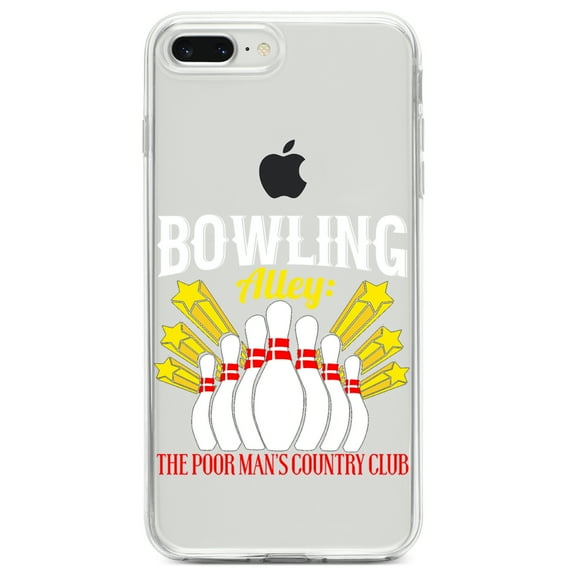 DistinctInk Clear Shockproof Hybrid Case for iPhone 7 PLUS / 8 PLUS (5.5" Screen) TPU Bumper Acrylic Back Tempered Glass Screen Protector - Bowling Alley The Poor Man's Country Club