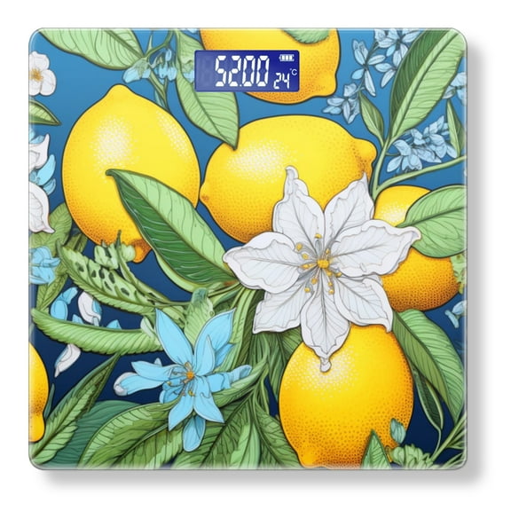 High Precision Body Weight Scale Smart Bathroom Scales with Large LCD Display(400lbs),Decorative for Bedroom-Lemon Flowers And Lemons In The Style Of Hand-Drawn Illustration