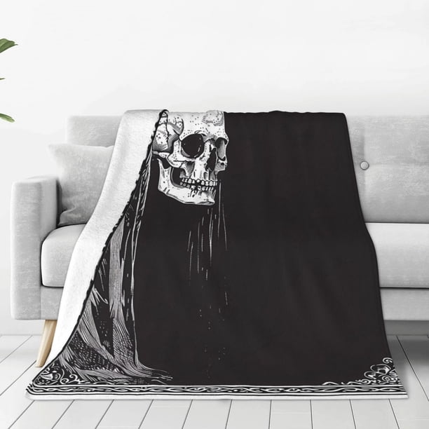 Balery Gothic Skull Drape Manta de Felpa Suave y Acogedora – Cobija de Franela Aterciopelada para Cama, Lavable y Cálida para Sofá, Mascotas, Transpirable-80"x60"