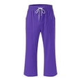 thumbnail image 4 of 50 Percent off Sales Today, BiZtdJrK Capri Pants for Women Casual Summer 2025 Drawstring Linen Capris Pant Vacation Beach Straight Wide Leg Cropped Trousers with Pockets Purple S, 4 of 6