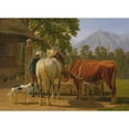 thumbnail image 3 of Johann Jakob Biedermann 24x18 Black Modern Framed Museum Art Print Titled - A Horse and Cow at a Well, in the Background&nbsp;Mountain Peak&nbsp;Niesen, 3 of 5