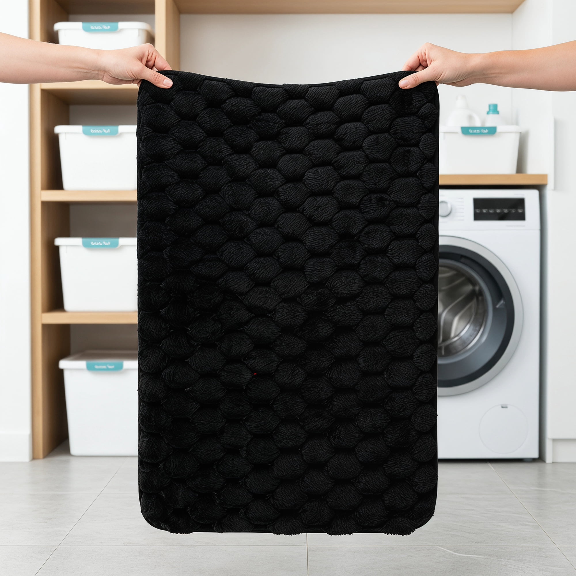Unique Bargains Luxury Ultra Soft Absorbent Microfiber Bath Mat Non Slip Black 24" x 16"