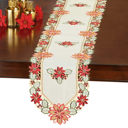 Poinsettia Sequin Christmas Table Linens, Runner,