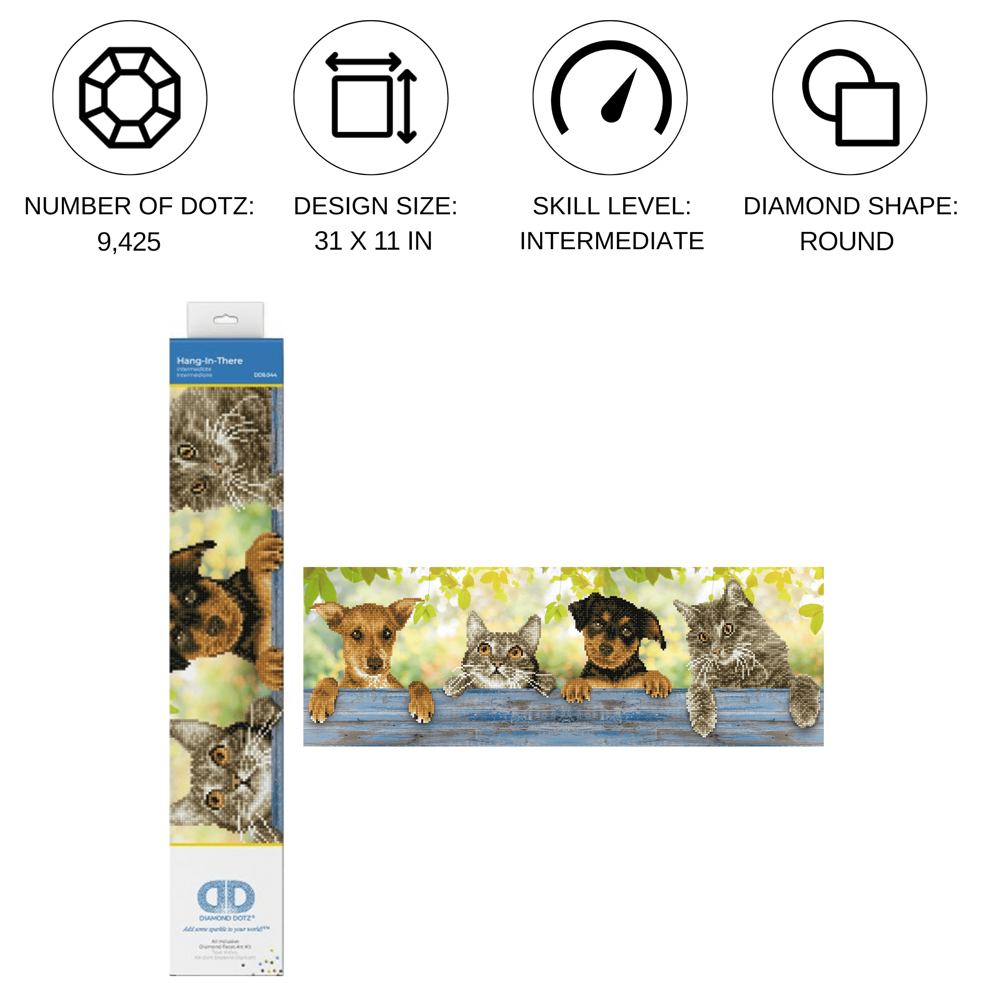 Diamond Dotz Hang in There Animal Diamond Painting Kits for Adults - Diamond Art Kits a Relaxing Creative Craft Kit with Dotz Gems 31"x11"