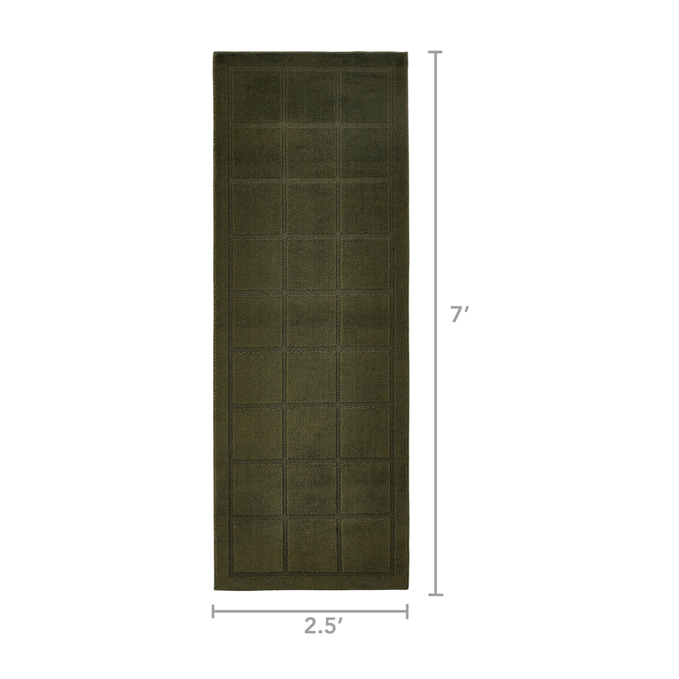 Mainstays Solid High Low Tufted Grid Dark Green Indoor Runner Rug, 2'6" x 7'
