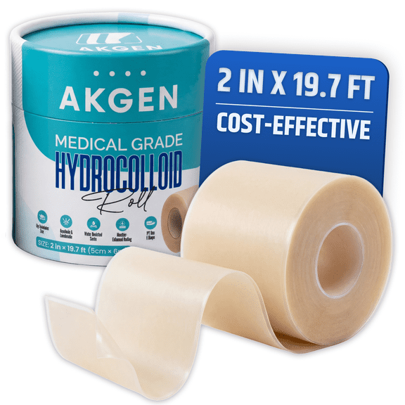 AKGEN Hydrocolloid Roll for Wound Care – Cut-to-Size, Extra Large Hydrocolloid Patch Bandages with Self-Adhesive, Ultra-Absorbent, Flexible & Waterproof, First Aid Kit Essential (2in x 19.7ft)