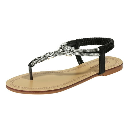 

Women Flat Bead Sandals Tan Sandals for Women Summer Boho Shoes Comfort Womens Slide Sandals Open Toe Elastic Ankle Sandals Women Dressy Summer Strap Strapless Sandals Roman Sandals