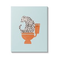 Stupell Industries Cheetah on Bathroom Toilet Animals & Insects Painting Gallery Wrapped Canvas Print Wall Art, 24 x 30