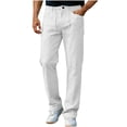 thumbnail image 1 of Nuoqisi Men's Casual Solid Color Linen Drawstring Button Long Pants - Breathable Trousers for Relaxed Summer Wear, 1 of 7