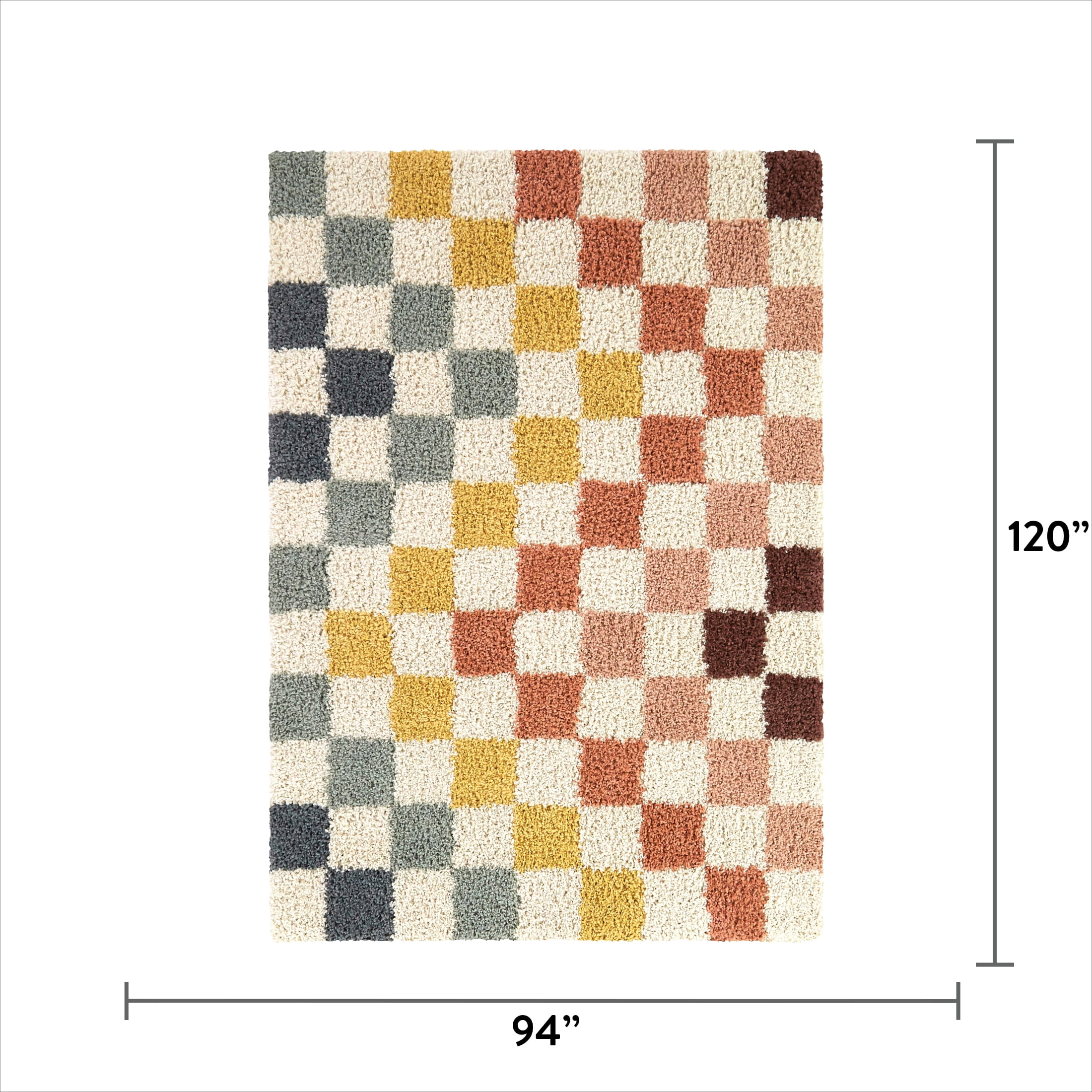 Mainstays Rainbow Checkered Shag Indoor Rug, 7' 10" x 10'