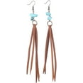 thumbnail image 3 of Bohemian Fringe Leather Earrrings Handmade Tassel Earrings with Turquoise Long Western Statement Dangel Earrings Vintage Long Turquoise Leather Tassel Earrings for Women Jewelry, 3 of 9