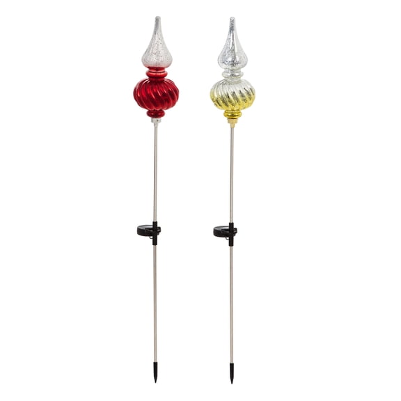 Evergreen 39.25"H Solar Shatterproof Ornament Garden Stake, White Steady LED Lights 2 ASST., 11''x 4.7'' x 39.4'' inches