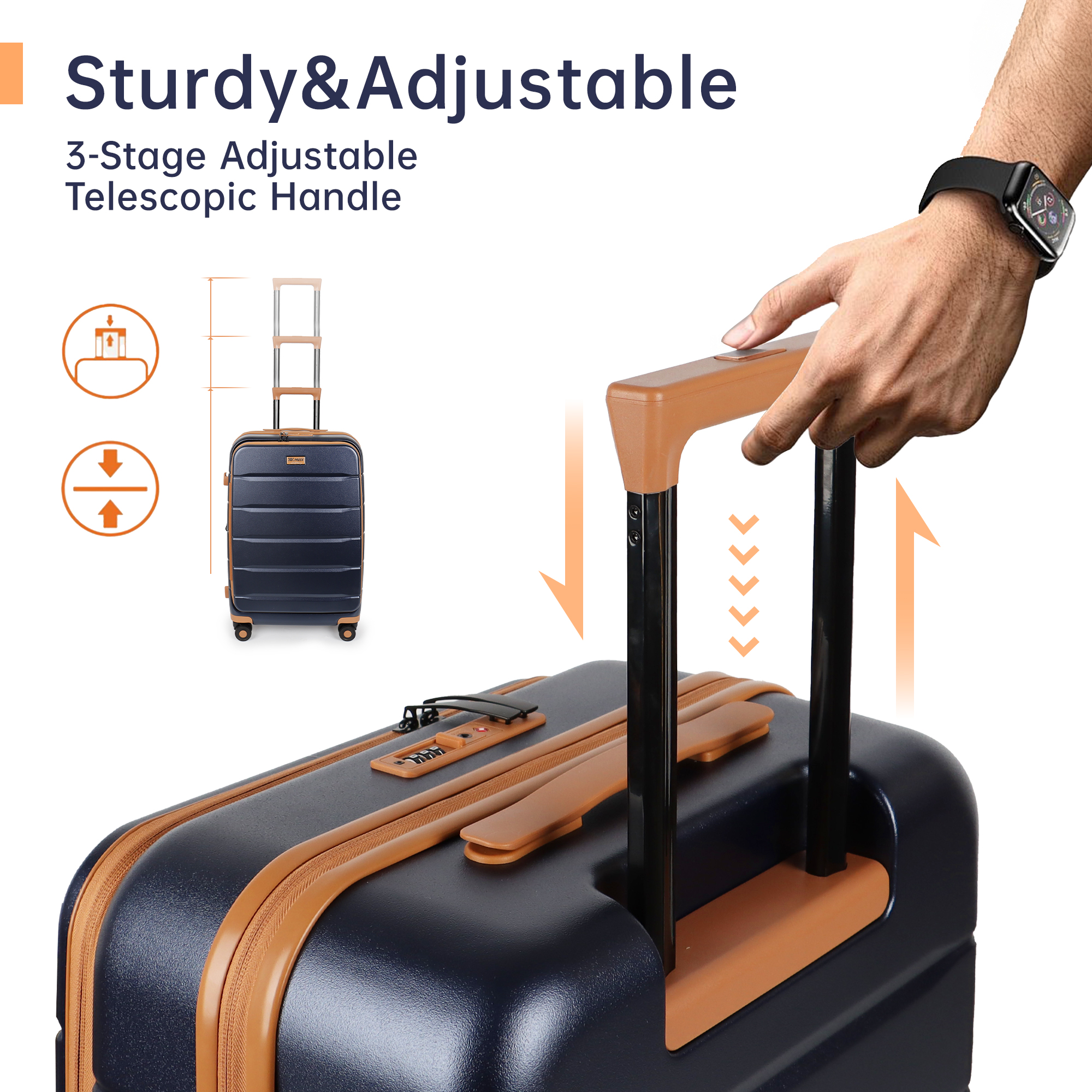 3 Piece Luggage Set,Hardside Expandable Front Opening Spinner Luggage with TSA Lock,Lightweight Hardshell Suitcase Set,20"/24"/28",Blue,CY2431
