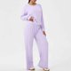 thumbnail image 5 of Conjunto de Pantalones Mujeres Outfits de 2 Piezas Vestido Casual de Color Sólido Bolsillo Deportivo Suelto Pantalones de Manga Larga Blusas de Cuello Redondo Conjunto Superior Conjunto de Pantalones, 5 of 7